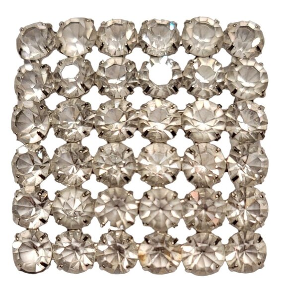 Large Silver, Gold, or Rose Gold Tone Rhinestone Flatback  Silver Tone Square Clear Rhinestone Waffle Style Brooch, M864